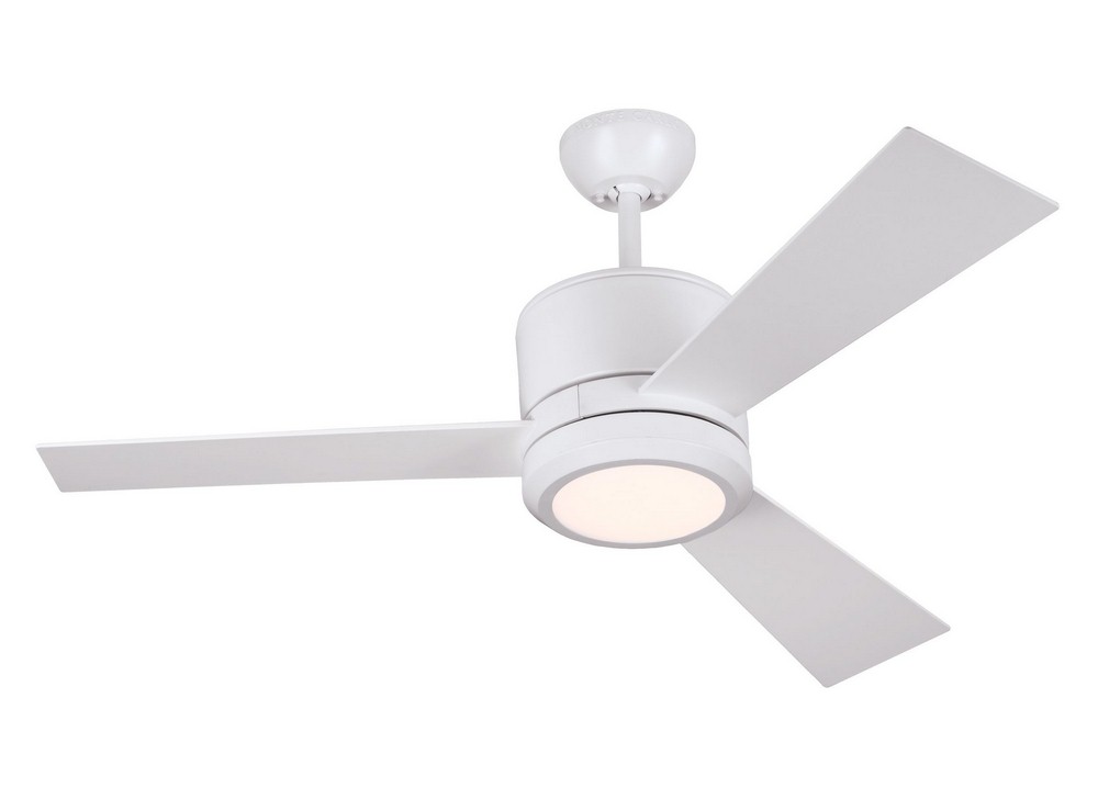 Monte Carlo Fans-3VNR42RZWD-V1-3 Blade Ceiling Fan with Handheld Control in Modern Style - 42 Inches Wide by 14.6 Inches High   Rubberized White Finish with Frosted Acrylic Glass