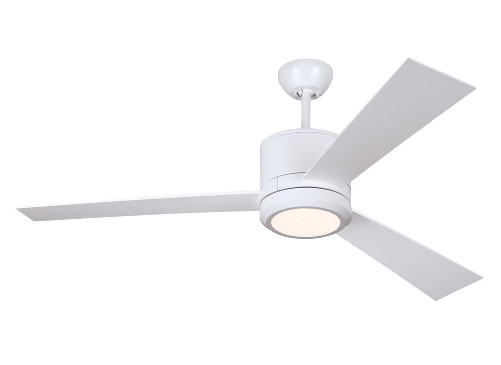Monte Carlo Fans-3VNR52RZWD-V1-3 Blade Ceiling Fan with Handheld Control in Modern Style - 52 Inches Wide by 14.6 Inches High   Rubberized White Finish with Frosted Acrylic Glass
