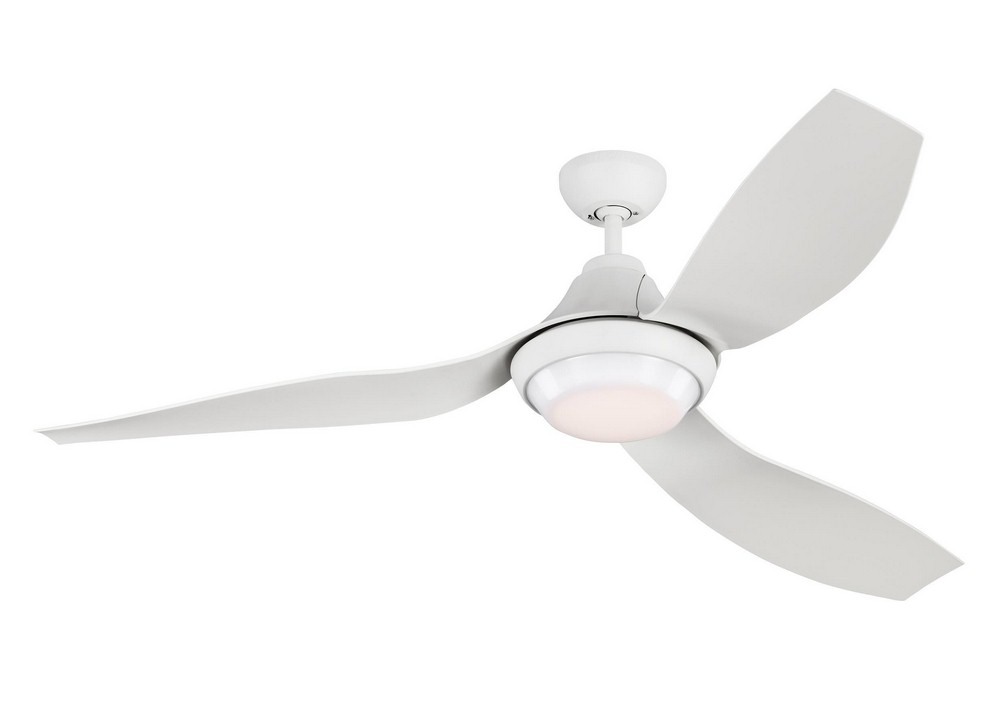 Monte Carlo Fans-3AVOR56RZWD-V1-3 Blade Ceiling Fan with Handheld Control and Includes Light Kit - 56 Inches Wide by 12.9 Inches High   Rubberized White Finish with White Acrylic Glass
