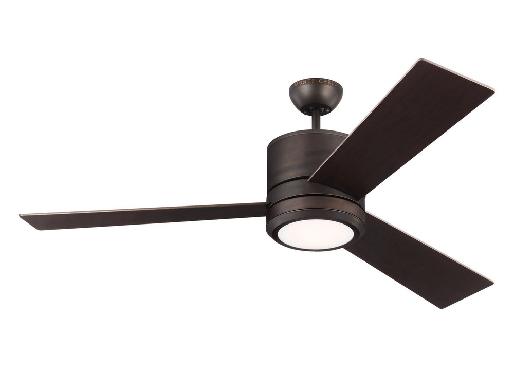 Monte Carlo Fans-3VNMR56RBD-V1-3 Blade Ceiling Fan with Wall Control and Includes Light Kit - 56 Inches Wide by 14 Inches High   Roman Bronze Finish with Frosted Acrylic Glass