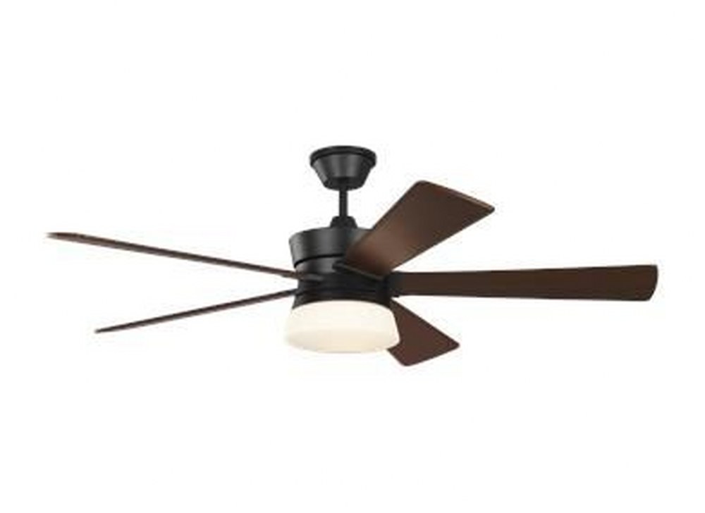 Monte Carlo Fans-5ATR56MBKD-Atlantic 5 Blade 56 Inch Ceiling Fan with Handheld Control and Includes Light Kit Midnight Black  Hand-Rubbed Antique Brass Finish with Dark Walnut Blade Finish