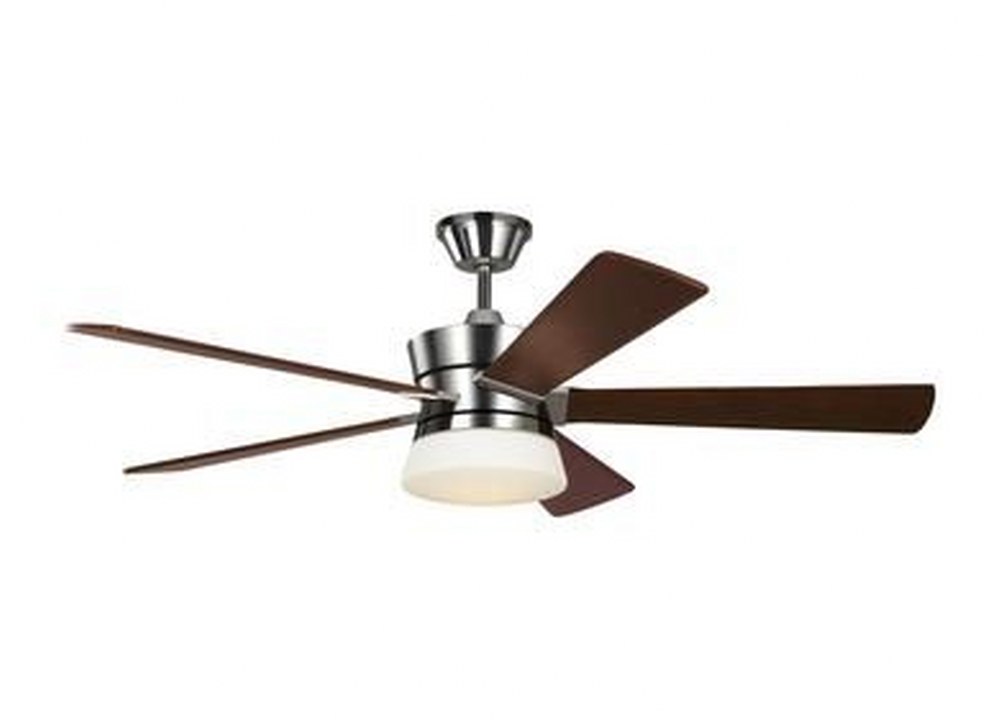 Monte Carlo Fans-5ATR56PND-Atlantic 5 Blade 56 Inch Ceiling Fan with Handheld Control and Includes Light Kit Polished Nickel  Hand-Rubbed Antique Brass Finish with Dark Walnut Blade Finish