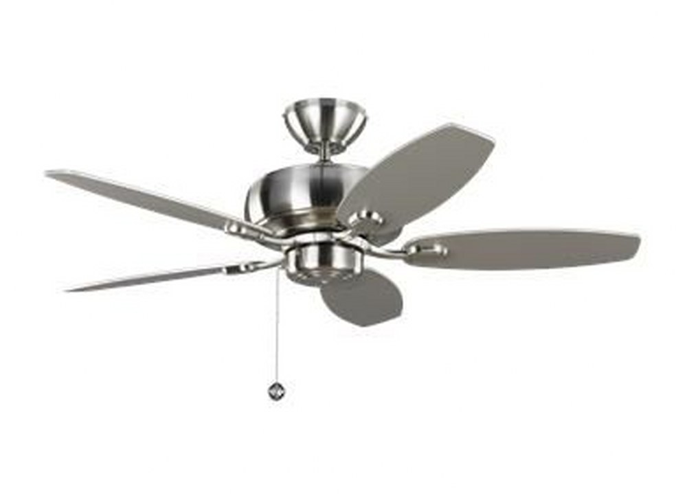 Monte Carlo Fans-5CQM44BS-Centro Max II - 5 Blade Ceiling Fan with Pull Chain Control in Transitional Style - 44 Inches Wide by 13.09 Inches High   Brushed Steel Finish with Silver/American Walnut Bla