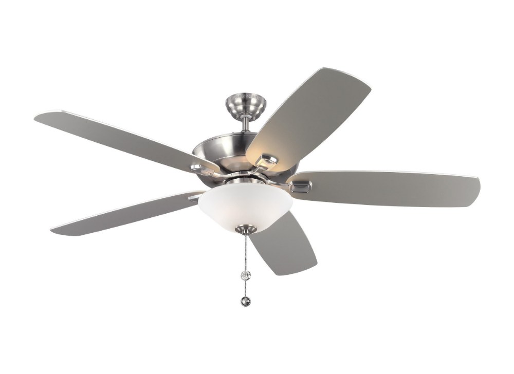 Monte Carlo Fans-5CSM60BSD-V1-Colony Super Max - 5 Blade Ceiling Fan with Pull Chain Control and Includes Light Kit in  Style - 60 Inches Wide by 18.5 Inches High Brushed Steel  Aged Pewter Finish with Light Grey Weathered Oak Blade Finish with Matte Whit