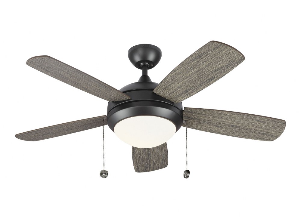 Monte Carlo Fans-5DIC44AGPD-V1-Discus Classic II - 5 Blade Ceiling Fan with Pull Chain Control and Includes Light Kit in Modern Style - 44 Inches Wide by 17.1 Inches High Aged Pewter  Aged Pewter Finish with Light Grey Weathered Oak Blade Finish with Matt