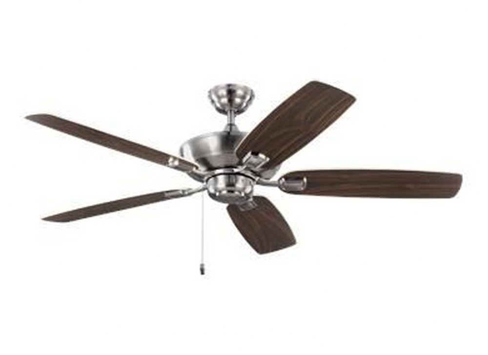 Monte Carlo Fans-5COM52BS-Colony Max - 5 Blade Ceiling Fan with Pull Chain Control in Transitional Style - 52 Inches Wide by 12.81 Inches High   Brushed Steel Finish with Silver/American Walnut Blade 
