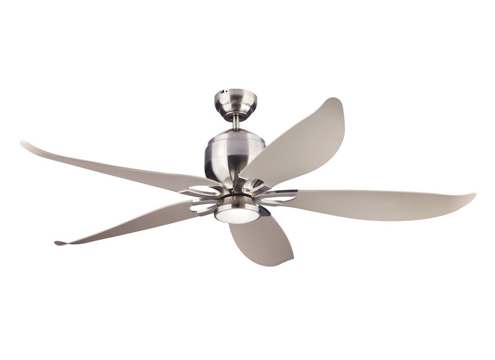 Monte Carlo Fans-5LLR56BSD-V1-5 Blade Ceiling Fan with Handheld Control Remote and Includes Light Kit - 56 Inches Wide by 16.19 Inches High   Brushed Steel Finish with Silver Blade Finish with Clear F