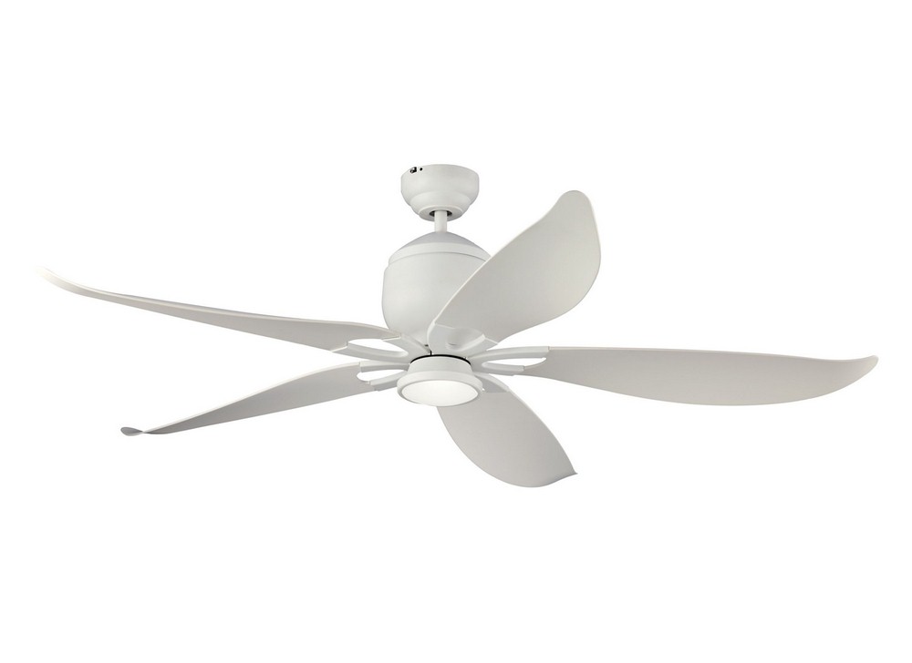 Monte Carlo Fans-5LLR56RZWD-V1-5 Blade Ceiling Fan with Handheld Control Remote and Includes Light Kit - 56 Inches Wide by 16.19 Inches High   Rubberized White Finish with Clear Frosted Glass