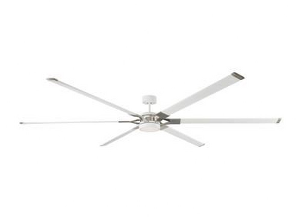 Monte Carlo Fans-6LFR96RZWD-Loft - 6 Blade Ceiling Fan with Handheld Control and Includes Light Kit in Style - 96 Inches Wide by 13 Inches High Matte White with Brushed Steel  Midnight Black Finish wi