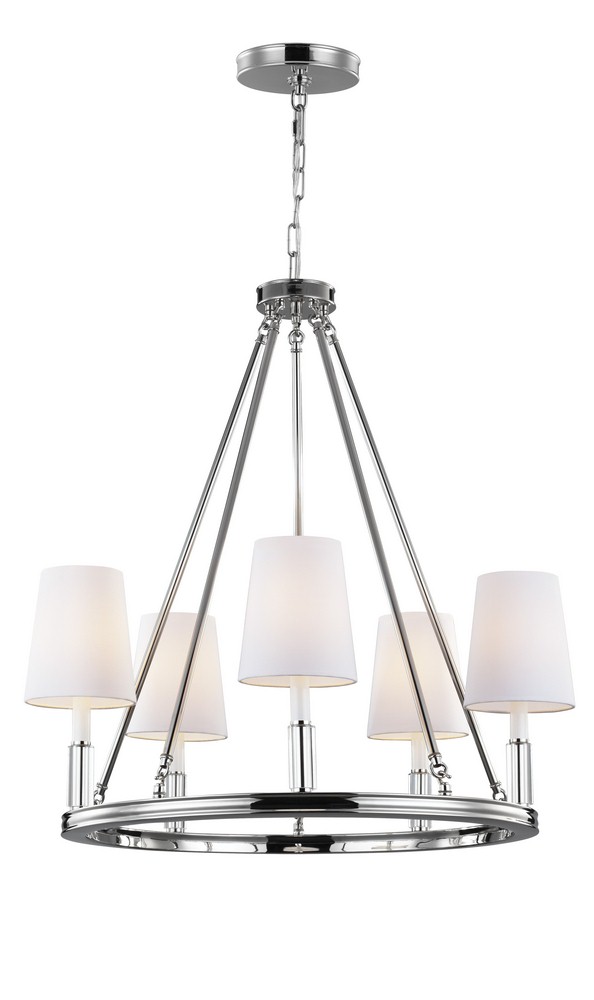 Feiss-F2922/5PN-Lismore Chandelier 5 Light WhiteFabric   Polished Nickel Finish with WhiteFabric Shade
