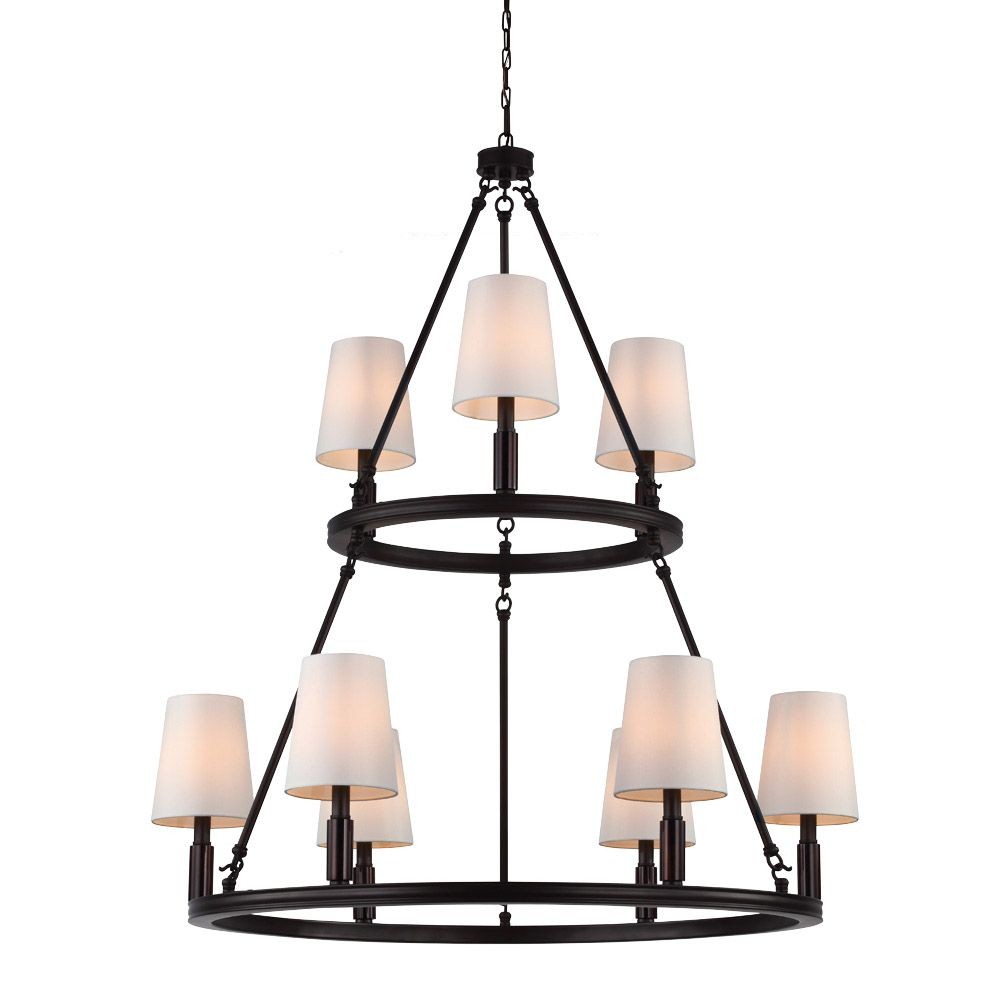 Feiss-F2937/3+6ORB-Lismore - Chandelier 9 Light WhiteFabric in Crystals Style - 37.38 Inches Wide by 42.63 Inches High   Oil Rubbed Bronze Finish with Ivory LinenFabric Shade