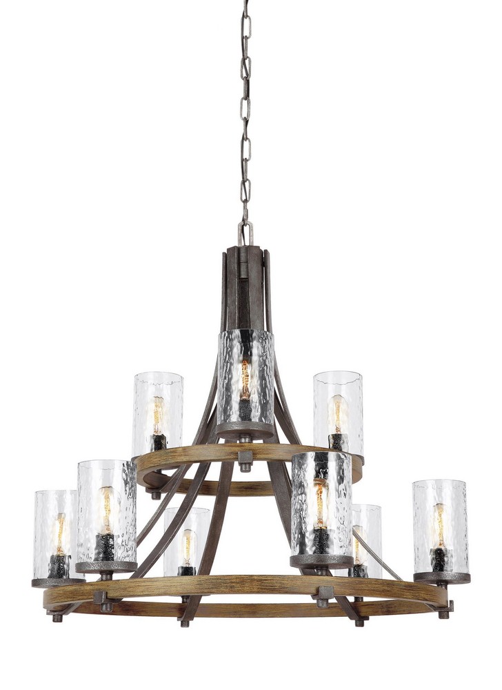 Feiss-F3135/9DWK/SGM-Angelo - 2-Tier Chandelier 9 Light Steel in Rustic Style - 32.75 Inches Wide by 31 Inches High   Distressed Weathered Oak/Slate Grey Metal Finish with Clear Glass