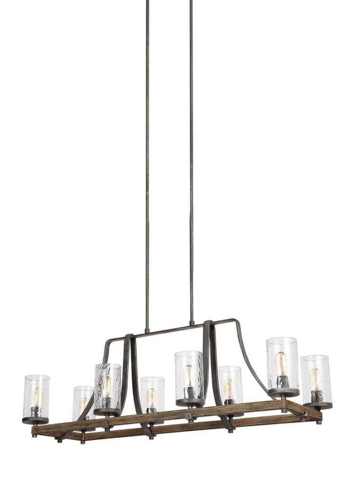 Feiss-F3136/8DWK/SGM-Angelo - Eight Light Island in Rustic Style - 16 Inches Wide by 16.5 Inches High   Distressed Weathered Oak/Slate Grey Metal Finish with Clear Glass