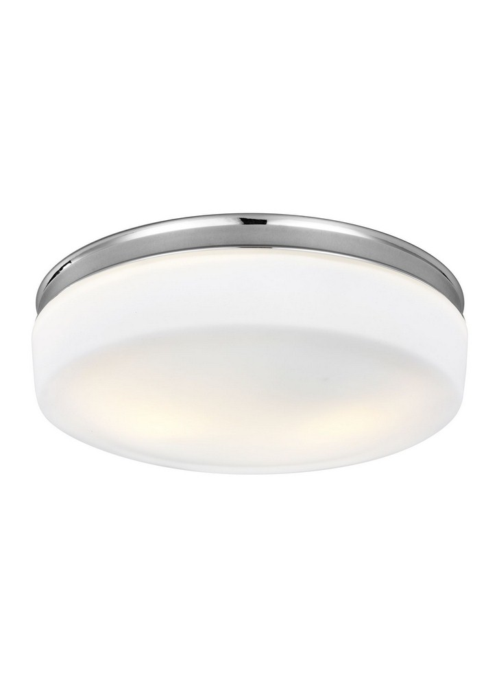Feiss-FM504CH-Issen - Two Light Flush Mount in Transitional Style - 13.5 Inches Wide by 4.25 Inches High   Chrome Finish with White Opal Etched Glass