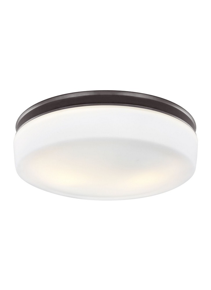 Feiss-FM504ORB-Issen - Two Light Flush Mount in Transitional Style - 13.5 Inches Wide by 4.25 Inches High   Oil Rubbed Bronze Finish with White Opal Etched Glass