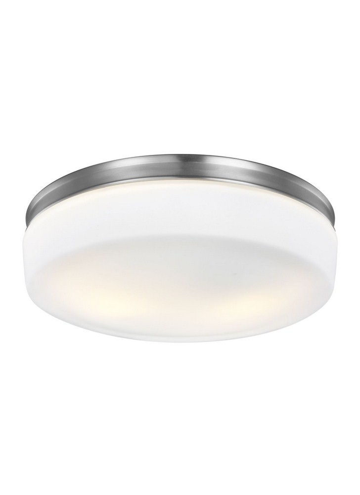 Feiss-FM504SN-Issen - Two Light Flush Mount in Transitional Style - 13.5 Inches Wide by 4.25 Inches High   Satin Nickel Finish with White Opal Etched Glass