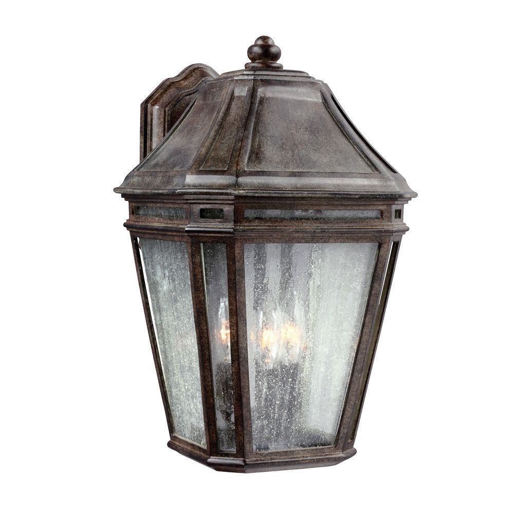Feiss-OL11302WCT-Londontowne - 9.75 Inch Three Light Outdoor Wall Sconce 60 Watt Candelabra B Torpedo  Weathered Chestnut Finish with Clear Seeded Glass