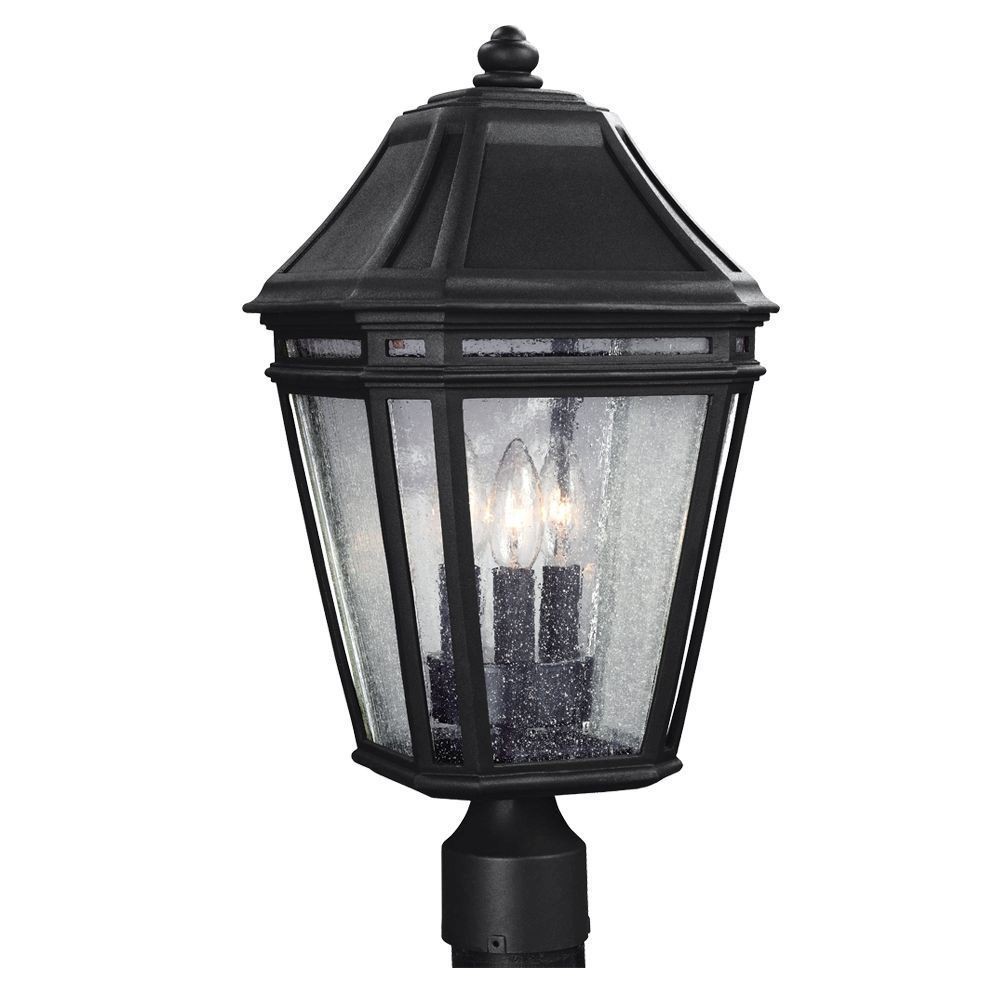 Feiss-OL11308BK-Londontowne - 9.75 Inch Three Light Outdoor Post Mount   Black Finish with Clear Seeded Glass