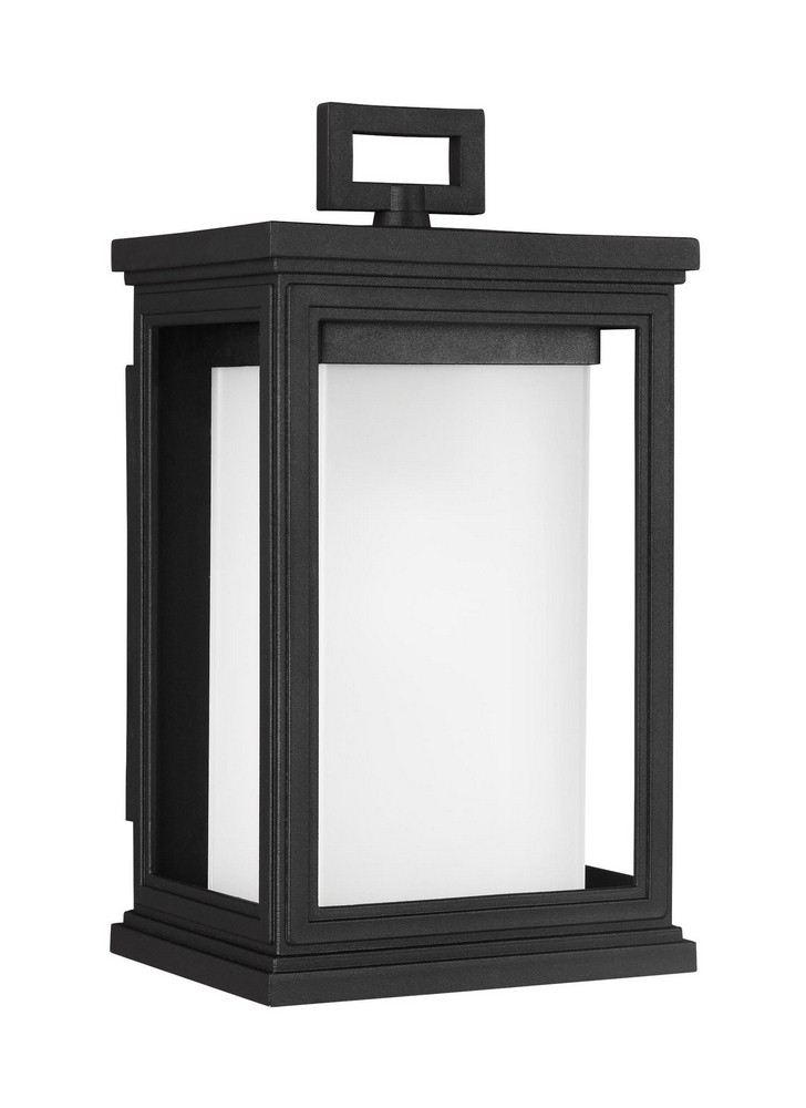 Feiss-OL12900TXB-Roscoe - Outdoor Wall Lantern Transitional StoneStrong Approved for Wet Locations in Transitional Style - 6.38 Inches Wide by 11.5 Inches High   Textured Black Finish with White Opal 