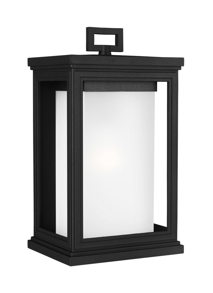 Feiss-OL12901TXB-Roscoe - Outdoor Wall Lantern Transitional StoneStrong Approved for Wet Locations in Transitional Style - 7.5 Inches Wide by 13.5 Inches High   Textured Black Finish with White Opal E