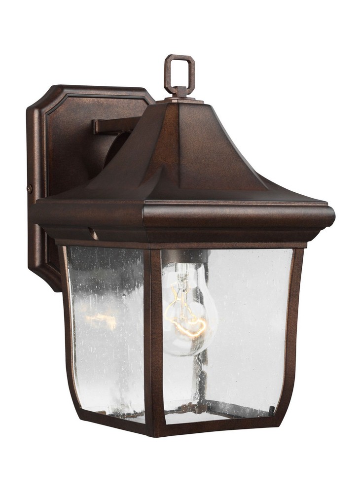 Feiss-OL13100PTBZ-Oakmont 10.75 Inch Outdoor Wall Lantern Traditional Cast Aluminum Approved for Wet Locations   Patina Bronze Finish with Clear Seeded Glass
