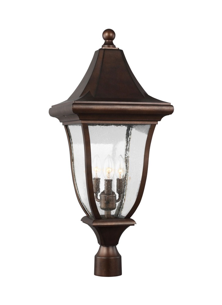 Feiss-OL13107PTBZ-Oakmont - Three Light Outdoor Post Lantern   Patina Bronze Finish with Clear Seeded Glass