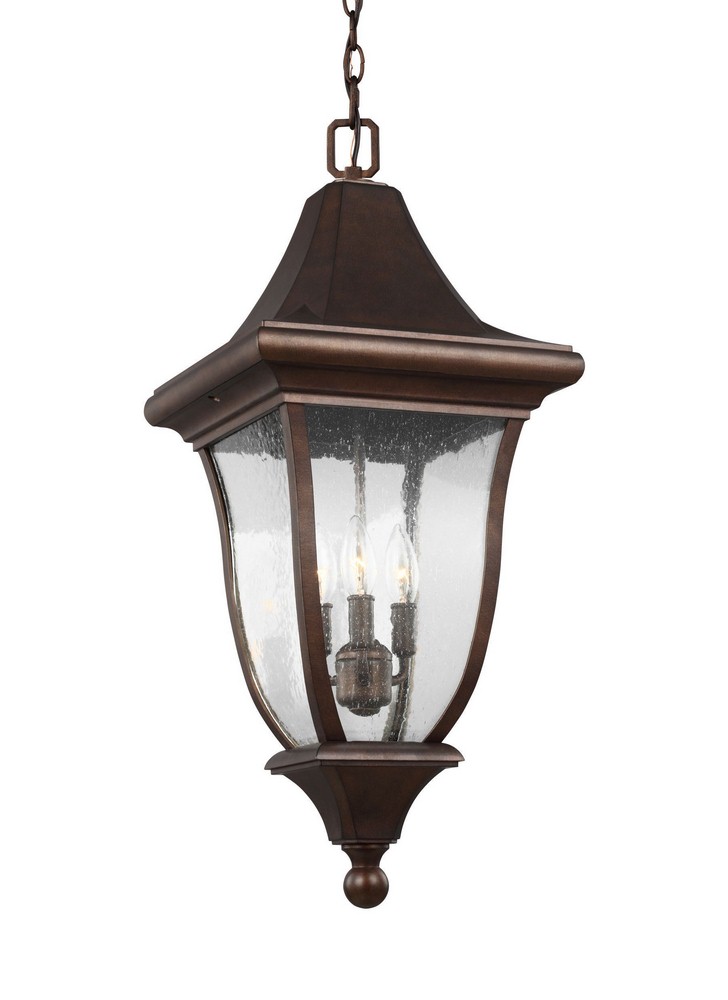 Feiss-OL13109PTBZ-Oakmont - Three Light Outdoor Hanging Lantern   Patina Bronze Finish with Clear Seeded Glass