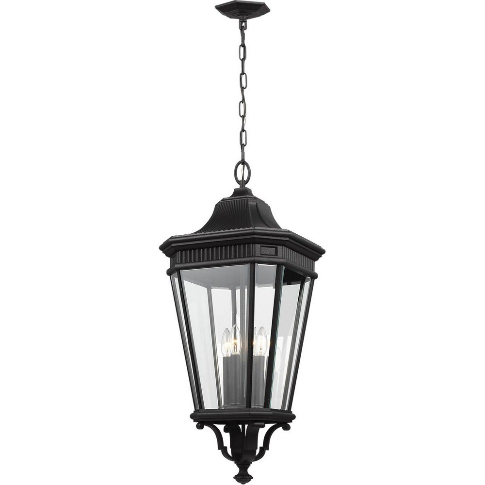 Feiss-OL5414BK-Cotswold Lane - Four Light Outdoor Hanging Lantern in Traditional Style - 13.63 Inches Wide by 31 Inches High   Black Finish with Clear Beveled Glass