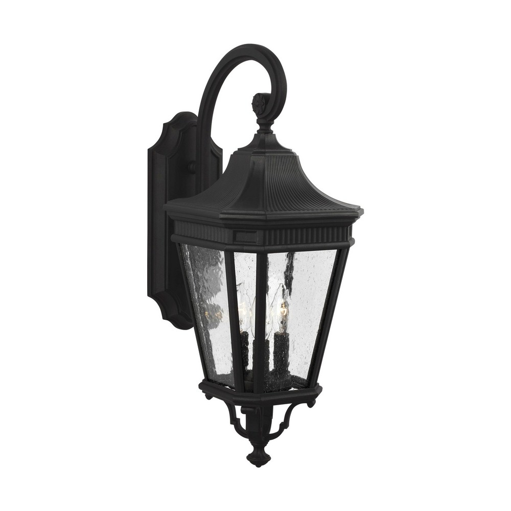 Feiss-OL5422BK-Cotswold Lane - Outdoor Wall Lantern Traditional Aluminum Approved for Wet Locations in Traditional Style - 9.5 Inches Wide by 23.75 Inches High   Black Finish with Clear Seeded Glass