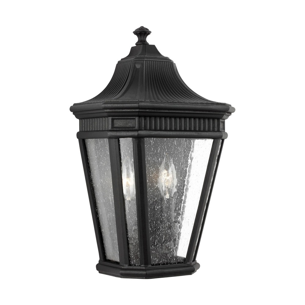 Feiss-OL5423BK-Cotswold Lane - Outdoor Wall Lantern Traditional Aluminum Approved for Wet Locations in Traditional Style - 9.5 Inches Wide by 16 Inches High   Black Finish with Clear Seeded Glass