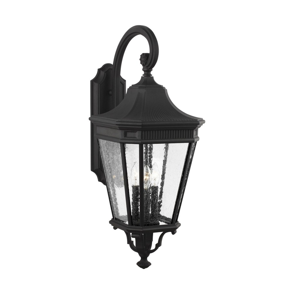 Feiss-OL5424BK-Cotswold Lane - Outdoor Wall Lantern Traditional Aluminum Approved for Wet Locations in Traditional Style - 12 Inches Wide by 30 Inches High   Black Finish with Clear Seeded Glass