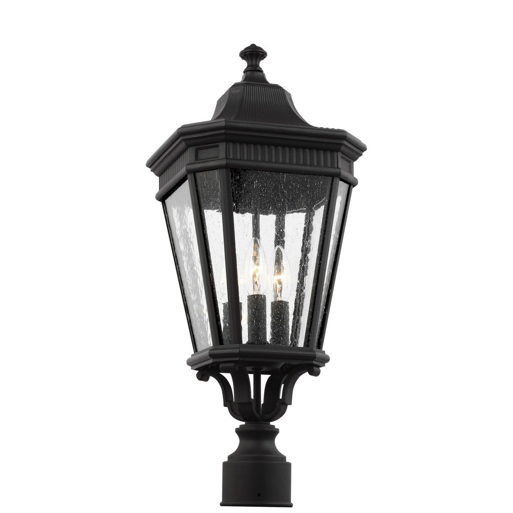 Feiss-OL5427BK-Cotswold Lane - Three Light Outdoor Post Lantern in Traditional Style - 9.5 Inches Wide by 22.38 Inches High   Black Finish with Clear Seeded Glass