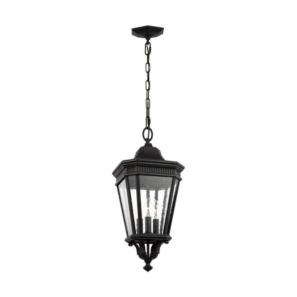 Feiss-OL5431BK-Cotswold Lane - 21.5 Inch Three Light Outdoor Hanging Lantern   Black Finish with Clear Seeded Glass