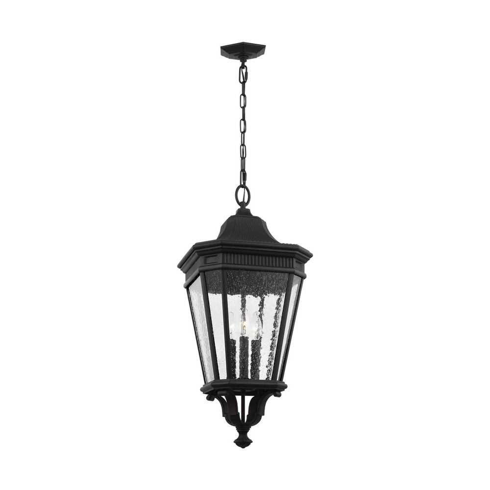 Feiss-OL5432BK-Cotswold Lane - Three Light Outdoor Hanging Lantern in Traditional Style - 12 Inches Wide by 26.5 Inches High   Black Finish with Clear Seeded Glass