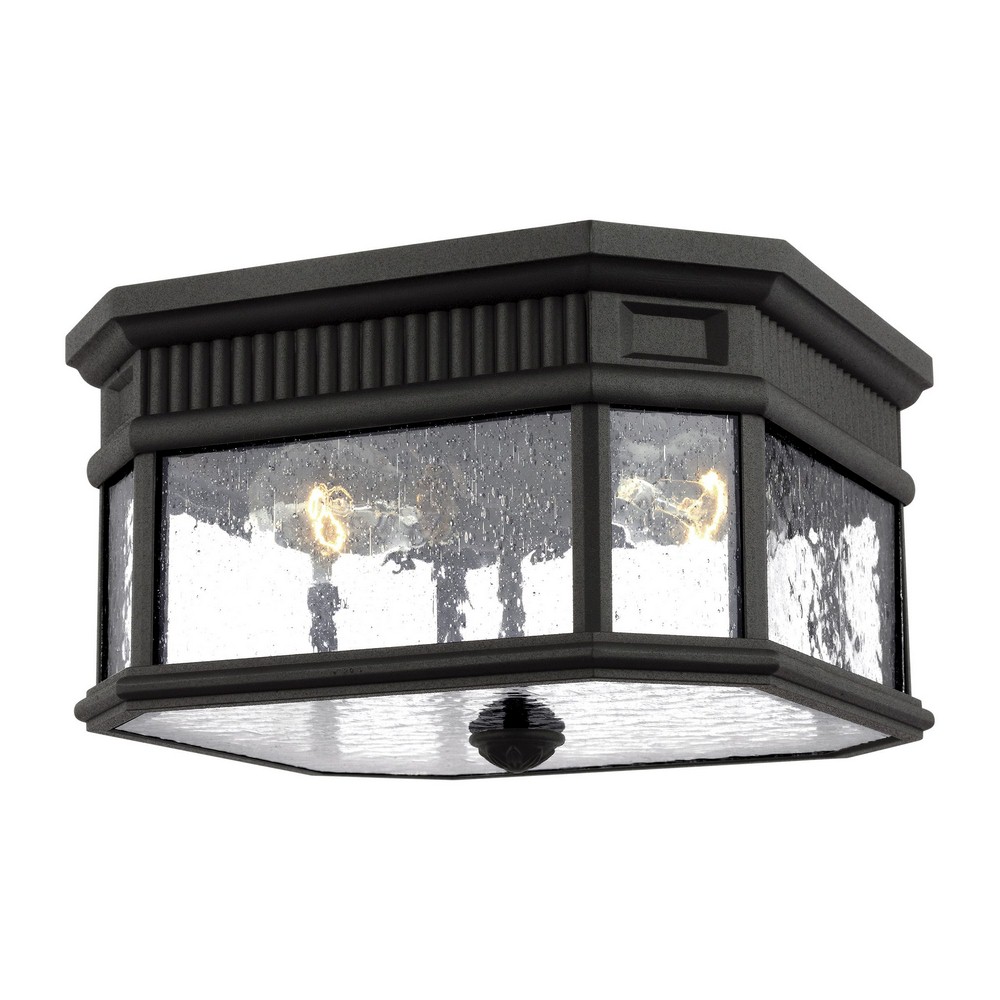Feiss-OL5433BK-Cotswold Lane - Two Light Flush Mount in Traditional Style - 11.5 Inches Wide by 6.63 Inches High   Black Finish with Clear Seeded Glass