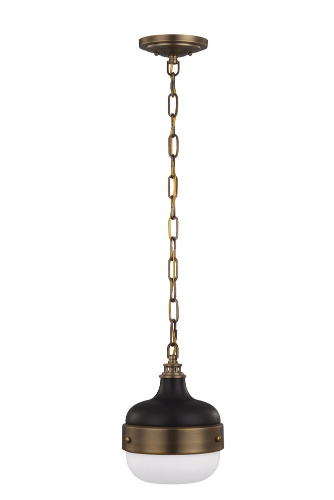 Feiss-P1282DAB/MB-Cadence - Pendant 1 Light in Period Inspired Style - 8 Inches Wide by 10.88 Inches High   Dark Antique Brass/Matte Black Finish with White Opal Etched Glass