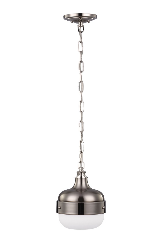 Feiss-P1282PN/BS-Cadence - Pendant 1 Light in Period Inspired Style - 8 Inches Wide by 10.88 Inches High   Polished Nickel/Brushed Steel Finish with White Opal Etched Glass