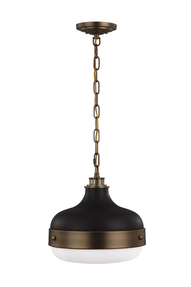 Feiss-P1283DAB/MB-Cadence - Pendant 2 Light in Period Inspired Style - 13 Inches Wide by 13.13 Inches High   Dark Antique Brass/Matte Black Finish with White Opal Etched Glass