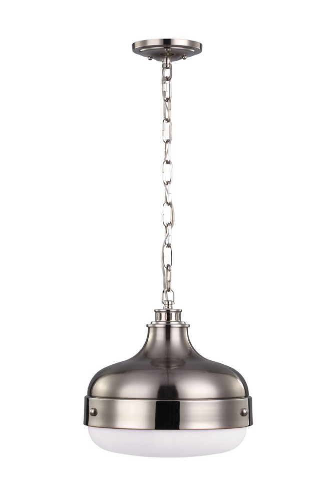 Feiss-P1283PN/BS-Cadence - Pendant 2 Light in Period Inspired Style - 13 Inches Wide by 13.13 Inches High   Polished Nickel/Brushed Steel Finish with White Opal Etched Glass