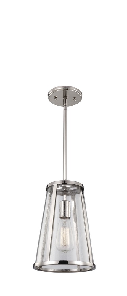 Feiss-P1287PN-Harrow - 1 Light Mini-Pendant in Modern Style - 8 Inches Wide by 12 Inches High   Polished Nickel Finish with Clear Seeded Glass