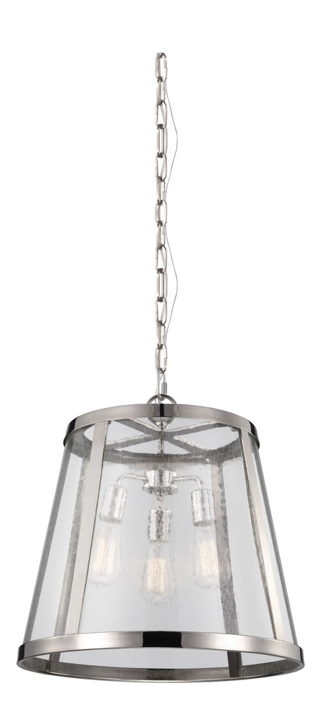 Feiss-P1288PN-Harrow - Pendant 3 Light in Modern Style - 18.88 Inches Wide by 18.25 Inches High   Polished Nickel Finish with Clear Seeded Glass