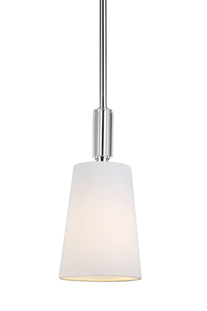 Feiss-P1303PN-Lismore - Mini-Pendant 1 Light Ivory Fabric in Crystals Style - 5 Inches Wide by 10.88 Inches High   Polished Nickel Finish with White Fabric Shade