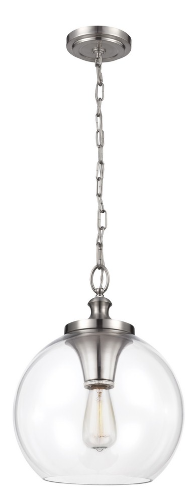 Feiss-P1307BS-Tabby - Pendant 1 Light in Period Inspired Style - 12 Inches Wide by 15.88 Inches High   Brushed Steel Finish with Clear Glass