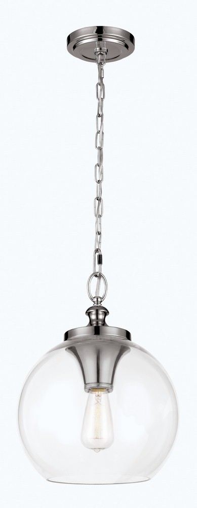 Feiss-P1307PN-Tabby - Pendant 1 Light in Period Inspired Style - 12 Inches Wide by 15.88 Inches High   Polished Nickel Finish with Clear Glass