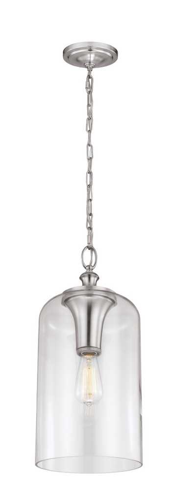 Feiss-P1309BS-Hounslow - Pendant 1 Light in Period Inspired Style - 9 Inches Wide by 19.88 Inches High   Brushed Steel Finish with Clear Glass