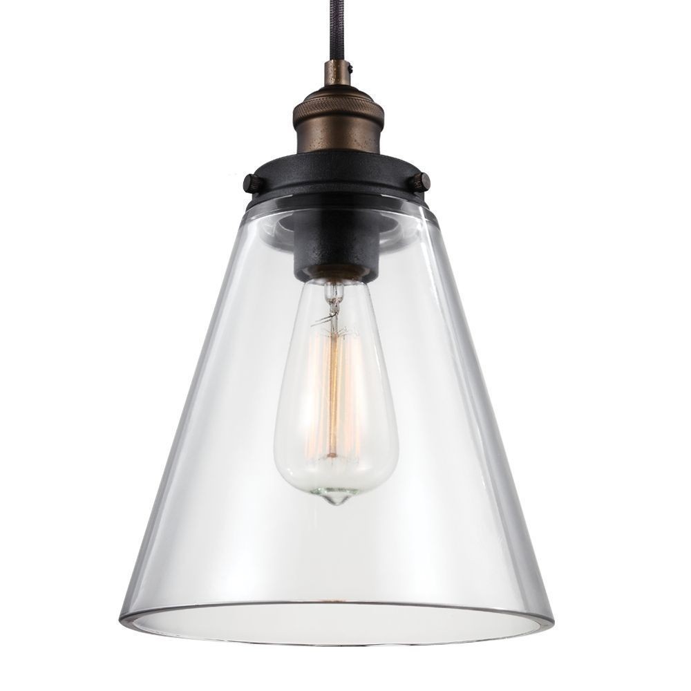 Feiss-P1347PAGB/DWZ-Baskin - Pendant 1 Light in Modern Style - 8.5 Inches Wide by 11.63 Inches High   Painted Aged Brass/Dark Weathered Zinc Finish with Clear Glass