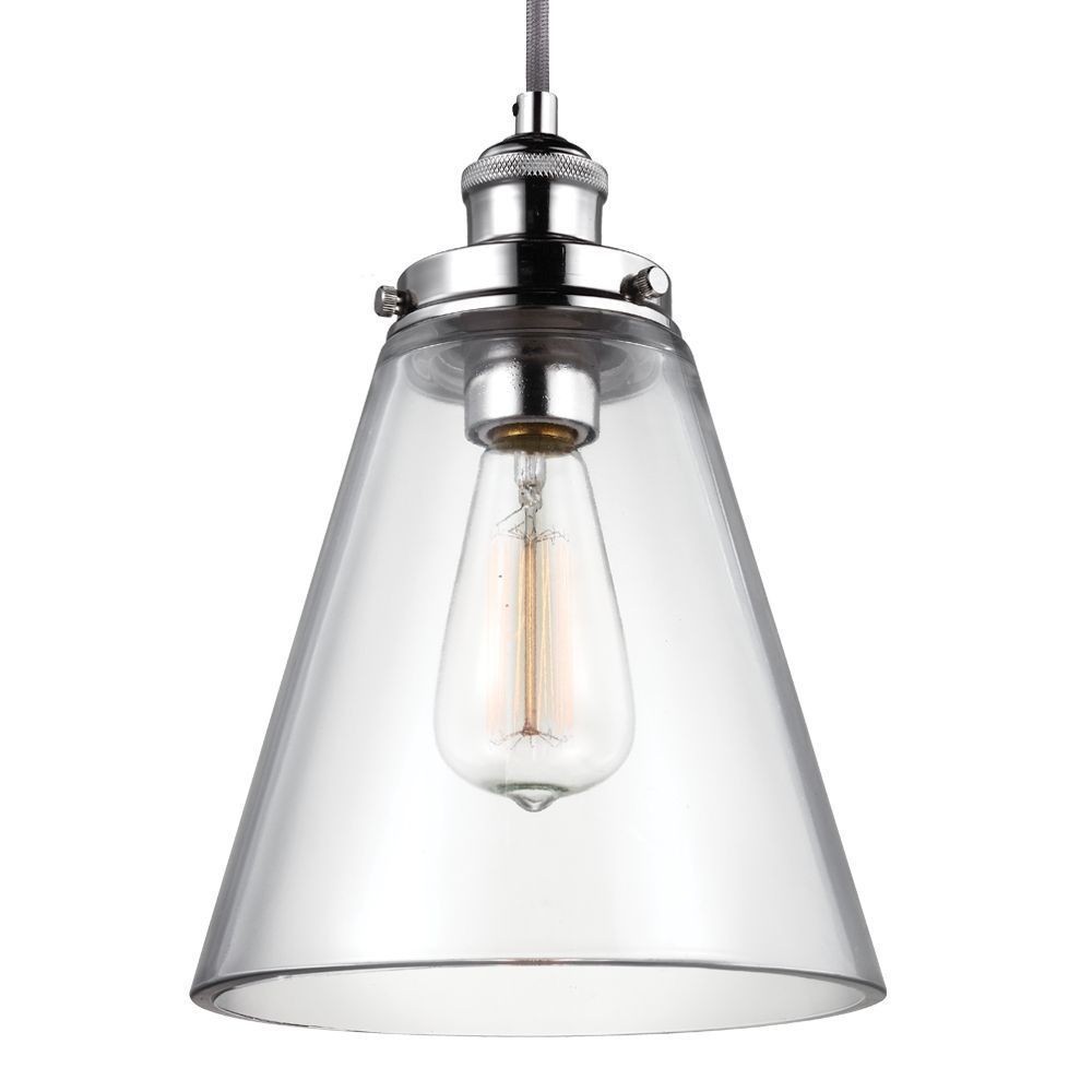 Feiss-P1347PN-Baskin - Pendant 1 Light in Modern Style - 8.5 Inches Wide by 11.63 Inches High   Polished Nickel Finish with Clear Glass