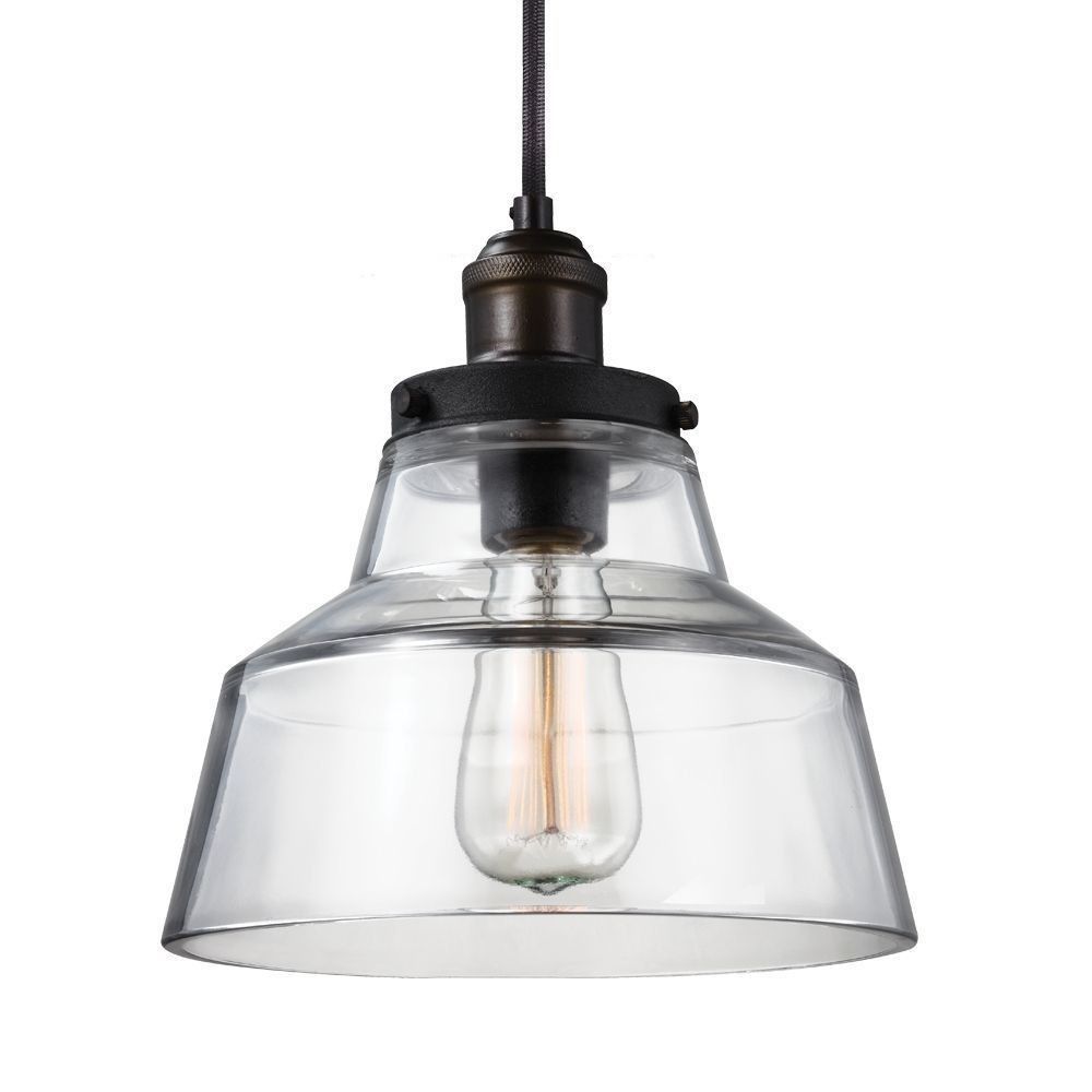 Feiss-P1348PAGB/DWZ-Baskin - Pendant 1 Light in Modern Style - 10 Inches Wide by 10.38 Inches High   Painted Aged Brass/Dark Weathered Zinc Finish with Clear Glass