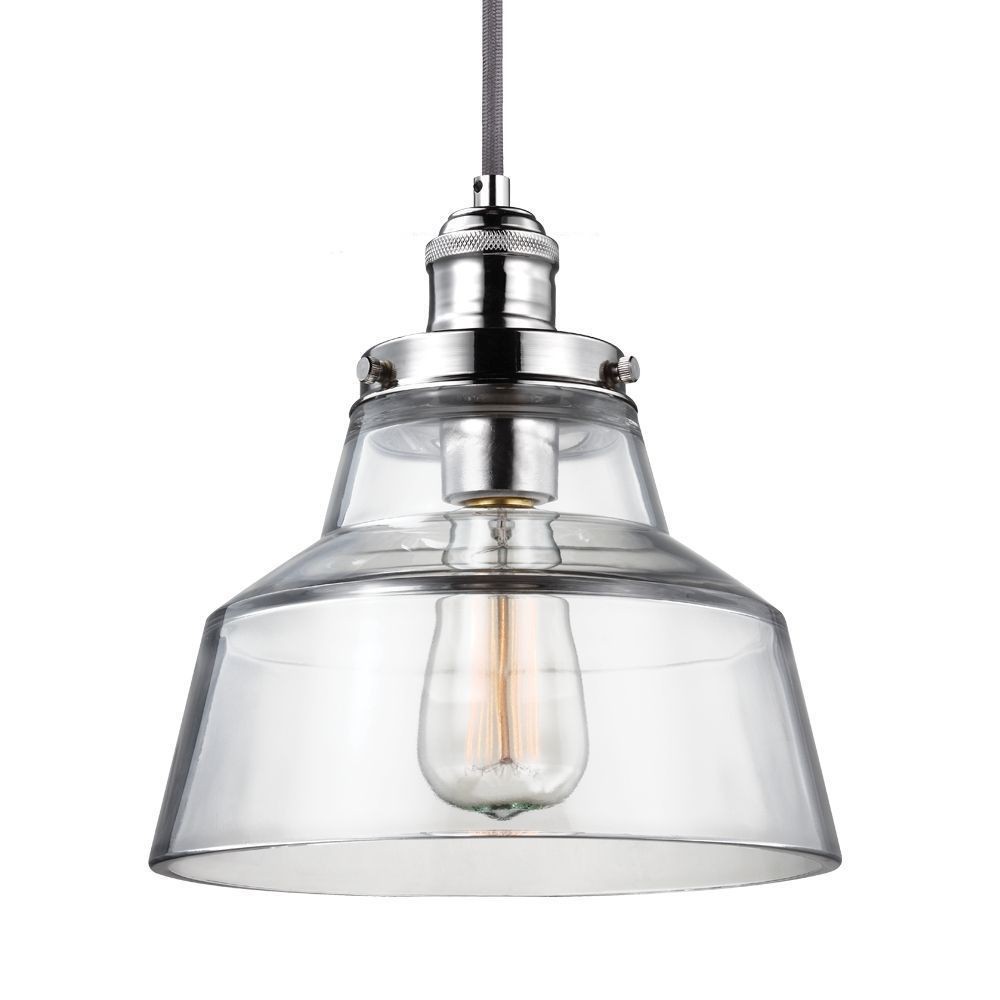 Feiss-P1348PN-Baskin - Pendant 1 Light in Modern Style - 10 Inches Wide by 10.38 Inches High   Polished Nickel Finish with Clear Glass