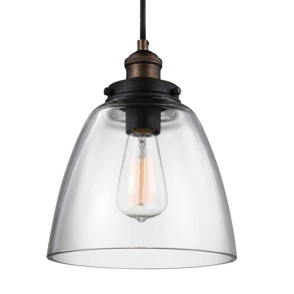 Feiss-P1349PAGB/DWZ-Baskin Mini-Pendant 1 Light   Painted Aged Brass/Dark Weathered Zinc Finish with Clear Glass